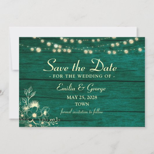 Rustieke Smaragd Groene Bruiloft Save The Date (Voorkant)