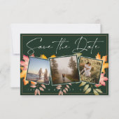 Rustieke Smaragd Groene Herfst Blad Drie Foto Brui Save The Date (Voorkant)