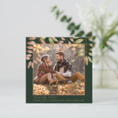Rustieke smaragd groene herfst bladeren foto bruil bedankkaart (Staand voorkant)