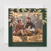 Rustieke smaragd groene herfst bladeren foto bruil bedankkaart (Voorkant)