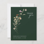 Rustieke Smaragd Groene Herfst Wildbloemen Bruilof Bedankkaart (Voorkant)