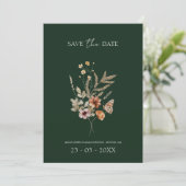 Rustieke Smaragd Groene Herfst Wildbloemen Bruilof Save The Date (Staand voorkant)