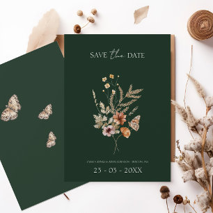 Rustieke Smaragd Groene Herfst Wildbloemen Bruilof Save The Date