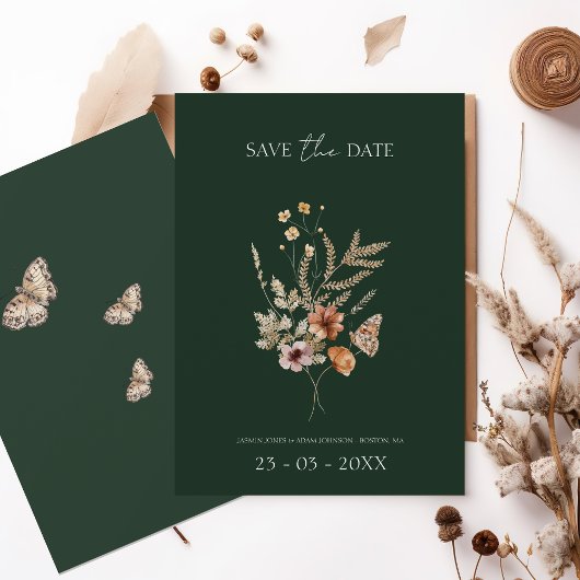 Rustieke Smaragd Groene Herfst Wildbloemen Bruilof Save The Date