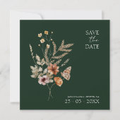 Rustieke Smaragd Groene Herfst Wildbloemen Bruilof Save The Date (Voorkant)