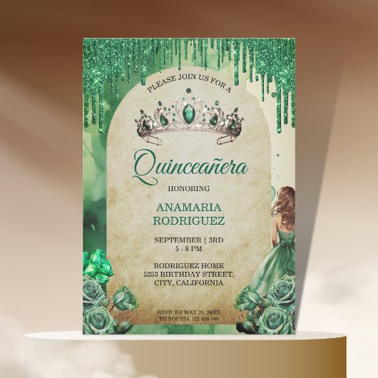 Rustieke Smaragd Groene Tiara Quinceañera Rozen Bo Kaart