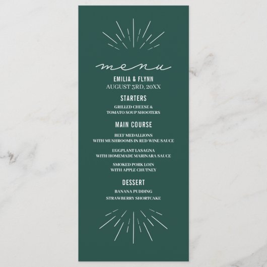 Rustieke smaragd lijn kunst trouw menu (Voorkant)