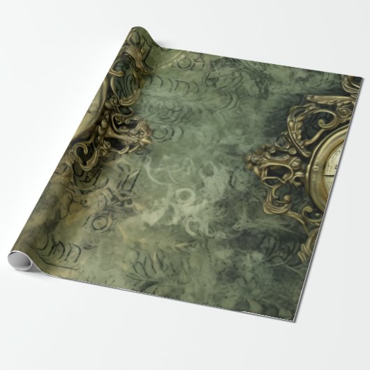 Rustieke Smaragdgroene Antieke Steampunk Cadeaupapier (Uitgerold)