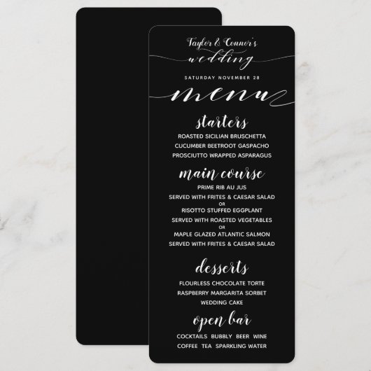 Rustieke smid kalligrafie zwart wit menu (Voorkant / Achterkant)