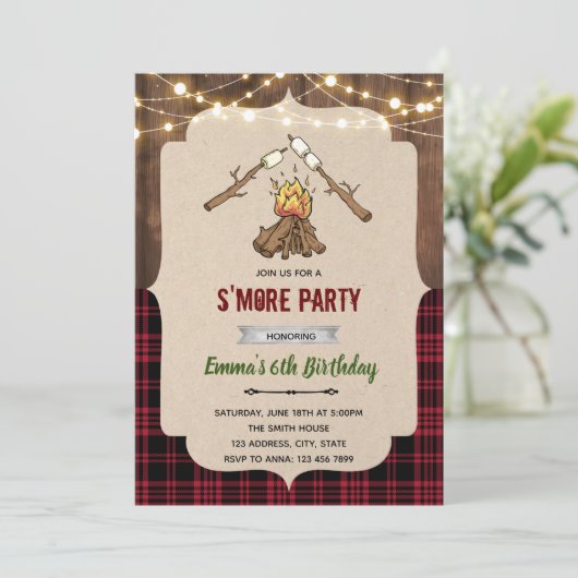 Rustieke smore kamp thema kaart (Staand voorkant)