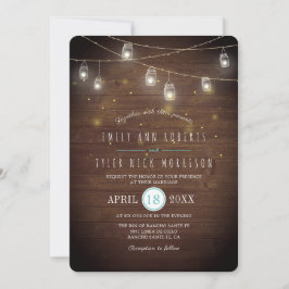 Rustieke snaren van Mason Jars Fireflies bruiloft Kaart