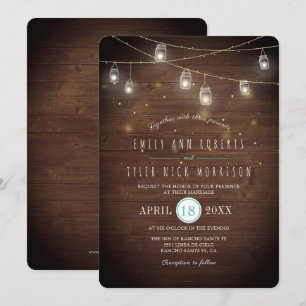 Rustieke snaren van Mason Jars Fireflies bruiloft Kaart