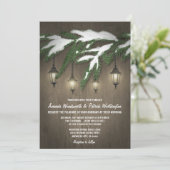 Rustieke Sneeuw Evergreen Lantaarn Bruiloft Uitnod Kaart (Staand voorkant)