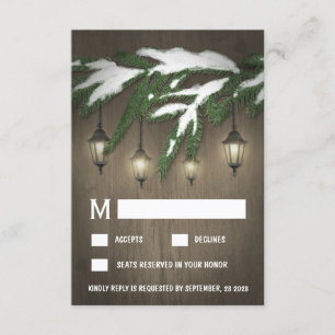 Rustieke Sneeuw Evergreen Lantern Bruiloft RSVP Ka Kaartje