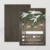 Rustieke Sneeuw Evergreen Lantern Bruiloft RSVP Ka Kaartje (Voorkant / Achterkant)