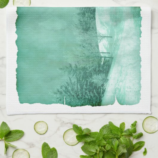 Rustieke sneeuw evergreen winter scene perkament g theedoek (Gevouwen)