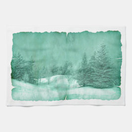 Rustieke sneeuw evergreen winter scene perkament g theedoek