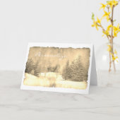 Rustieke sneeuw groenblijvende winter scene goud p kaart (Gele Bloem)