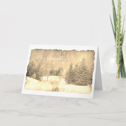 Rustieke sneeuw groenblijvende winter scene goud p kaart (Voorkant)
