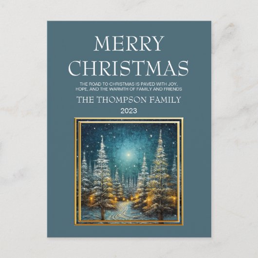 Rustieke sneeuw overdekte weg Vrolijk Kerstfeest Feestdagenkaart (Voorkant)