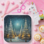 Rustieke sneeuw overdekte weg Vrolijk Kerstfeest Papieren Bordje (Feest)