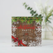 Rustieke Sneeuw & Pine Lights Company Xmas Ribbon Kaart (Staand voorkant)