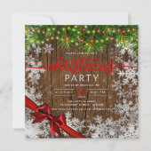 Rustieke Sneeuw & Pine Lights Company Xmas Ribbon Kaart (Voorkant)