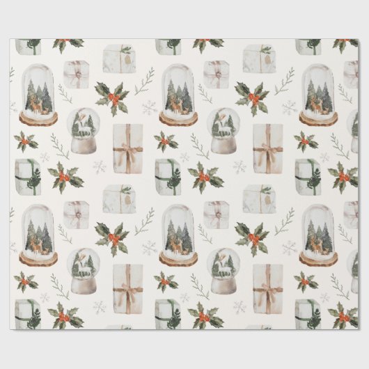 Rustieke Sneeuw Wereldbol Kerstvakantie cadeaus Cadeaupapier (Vlak)