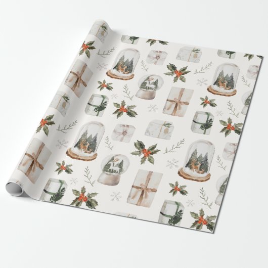 Rustieke Sneeuw Wereldbol Kerstvakantie cadeaus Cadeaupapier (Uitgerold)