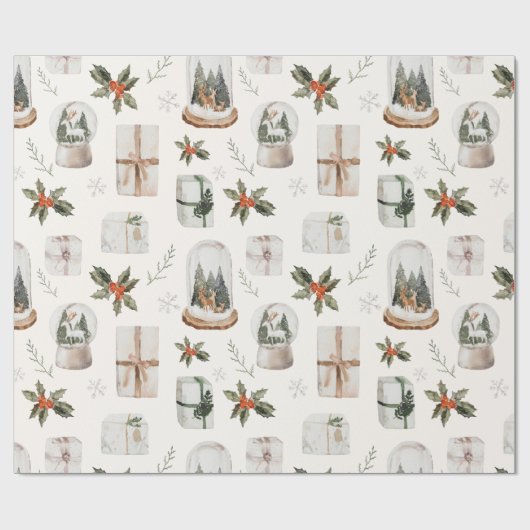Rustieke Sneeuwbol Kerst Verjaardagsfeestje Cadeaupapier (Vlak)