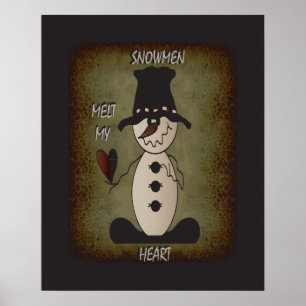 Rustieke sneeuwman laat je hart smelten poster
