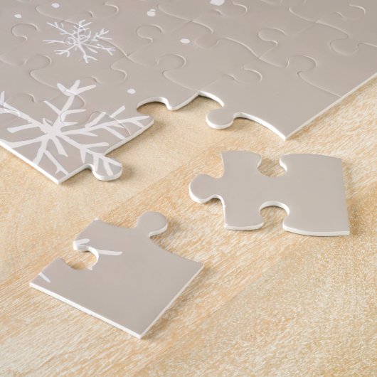 Rustieke sneeuwman met sneeuwvlokken legpuzzel (Zijkant)