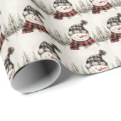 Rustieke Sneeuwman Plaid Kerst Persoonlijk Cadeaupapier (Rol Hoek)