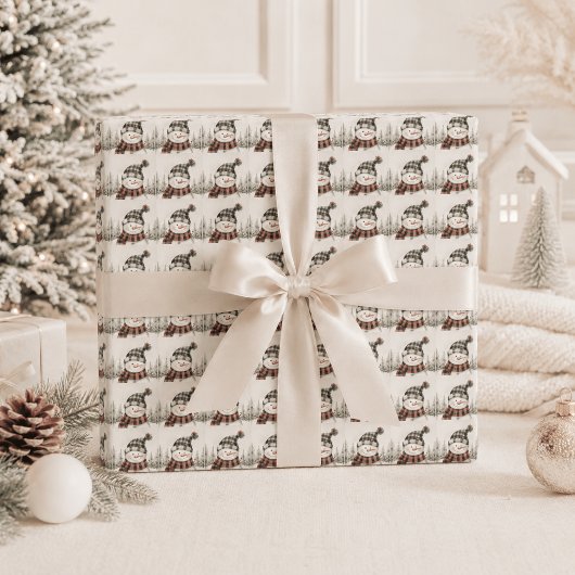 Rustieke Sneeuwman Plaid Kerst Persoonlijk  Cadeaupapier