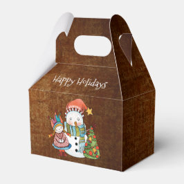 Rustieke Sneeuwman & Pop Kerst Giebel Cadeau Doos Bedankdoosjes