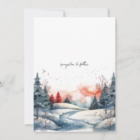 Rustieke Sneeuwrijke Winter Forest Sunset Wedding Kaart (Achterkant)