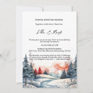Rustieke Sneeuwrijke Winter Forest Sunset Wedding Kaart