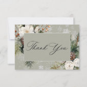 Rustieke Sneeuwval Pine & Witte Bloemen Wijze Huwe Bedankkaart (Voorkant)