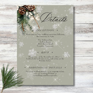 Rustieke Sneeuwval Pine & Witte Bloemen Wijze Huwe Informatiekaartje