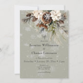 Rustieke Sneeuwval Pine & Witte Bloemen Wijze Huwe Kaart (Voorkant)