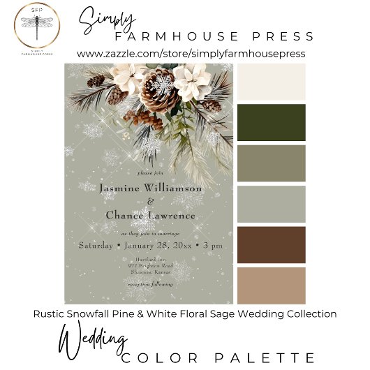 Rustieke Sneeuwval Pine & Witte Bloemen Wijze Huwe Kaart