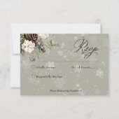 Rustieke Sneeuwval Pine & Witte Bloemen Wijze Huwe RSVP Kaartje (Voorkant)