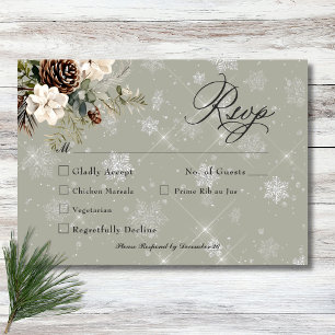 Rustieke Sneeuwval Pine & Witte Bloemen Wijze Huwe RSVP Kaartje