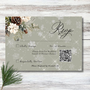 Rustieke Sneeuwval Pine & Witte Bloemen Wijze Huwe RSVP Kaartje
