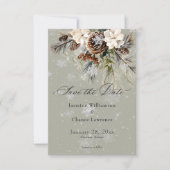 Rustieke Sneeuwval Pine & Witte Bloemen Wijze Huwe Save The Date (Voorkant)