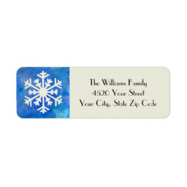 Rustieke sneeuwvlok blauw Waterverf wintervakantie Etiket
