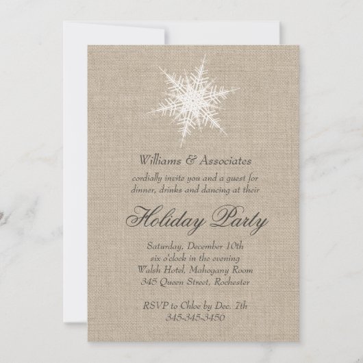 Rustieke Sneeuwvlok Corporate Vakantie uitnodiging (Voorkant)