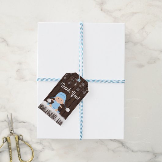 Rustieke Sneeuwvlok Jongen Baby shower Favor Cadea Cadeaulabel (Met Touw)