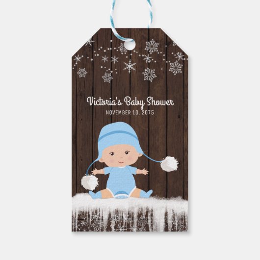 Rustieke Sneeuwvlok Jongen Baby shower Favor Cadea Cadeaulabel (Achterkant)