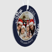 Rustieke Sneeuwvlok Navy Blue Foto Kerstmis Ornament (voorkant)